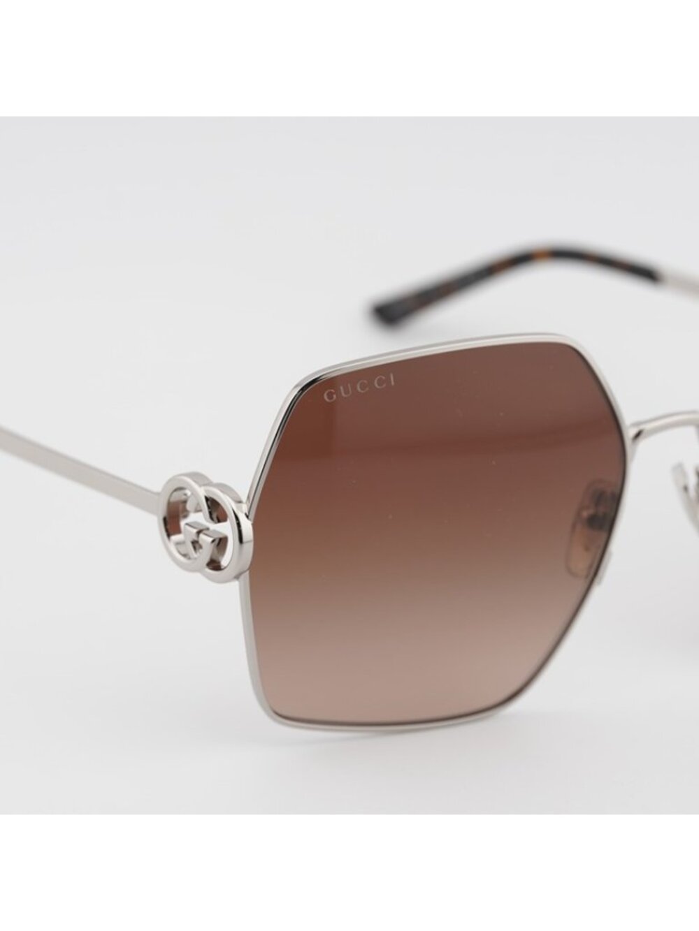 Gucci GG2163S 003 Sunglasses Silver Square Frame, Brown Gradient Lenses - Picture 6 of 10